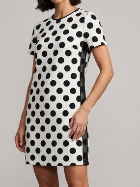 Tahari ASL Black & White Polka Dot Shift Dress